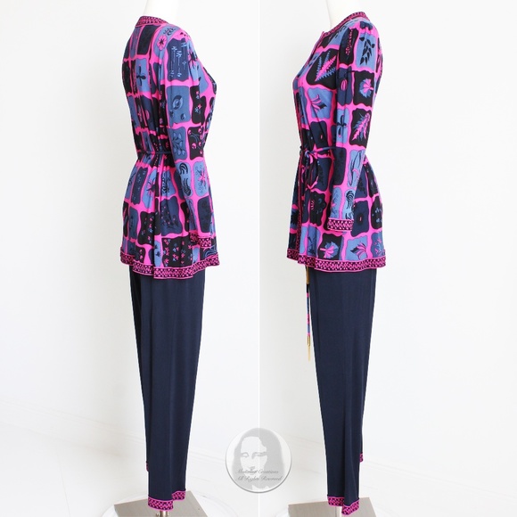 Averardo Bessi Suit Top Pants Belt 3pc Silk Jersey Floral Print Size 44 Rare 90s - Picture 8 of 11